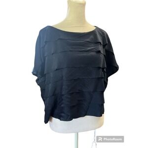 BCBGMaxazaria Dark Blue Ruffle Cap Sleeve Top Size Small NWT